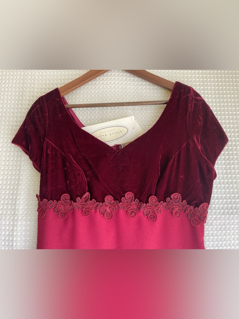 Vintage ALFRED ANGELO Burgundy Velvet Crepe Empire Waist Gown Sz 11/12‎ New - Picture 2 of 8